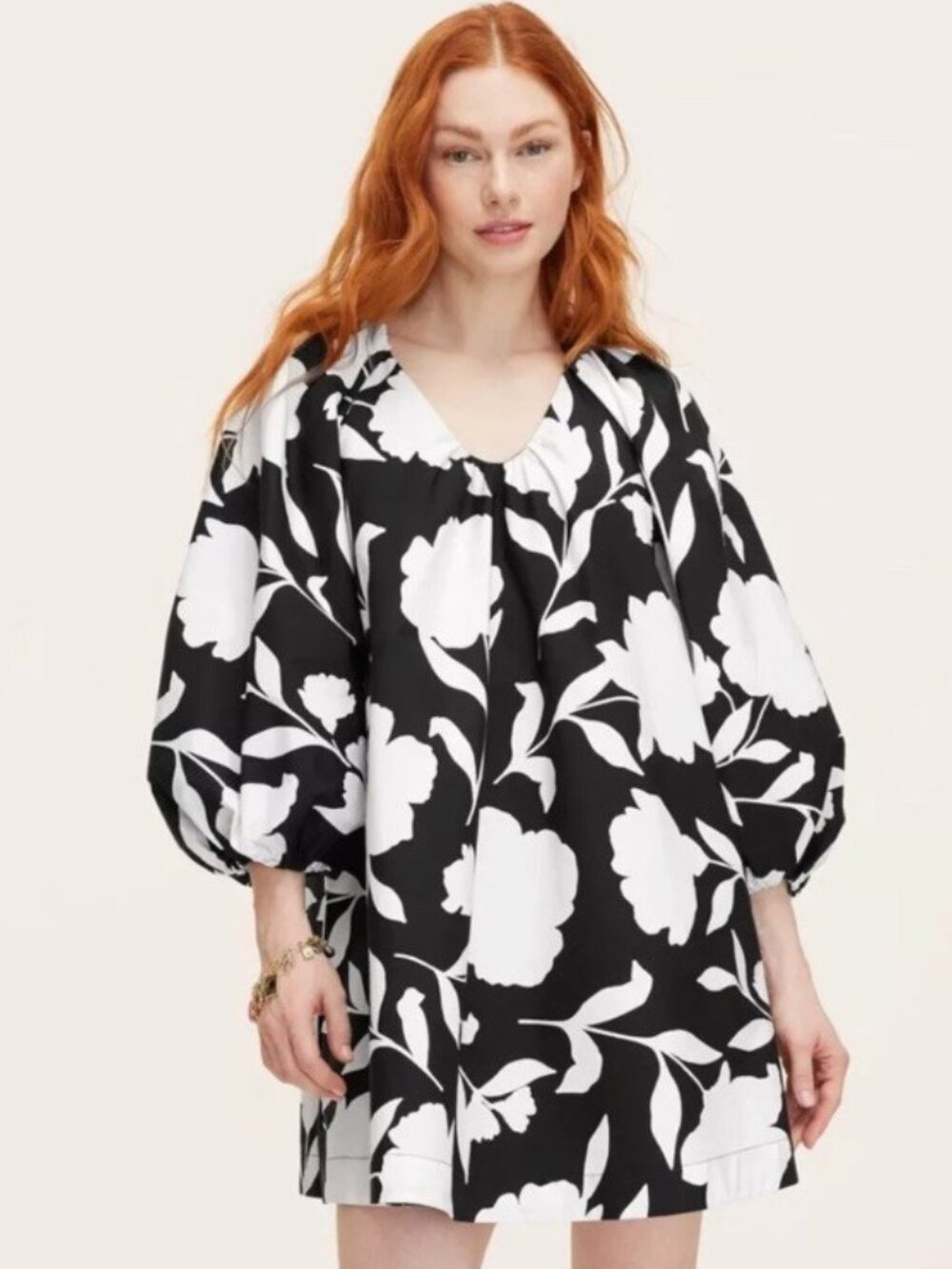 Kate Spade x Target Rose Poplin Long Puff Sleeve Mini Dress Preppy Party Sz M